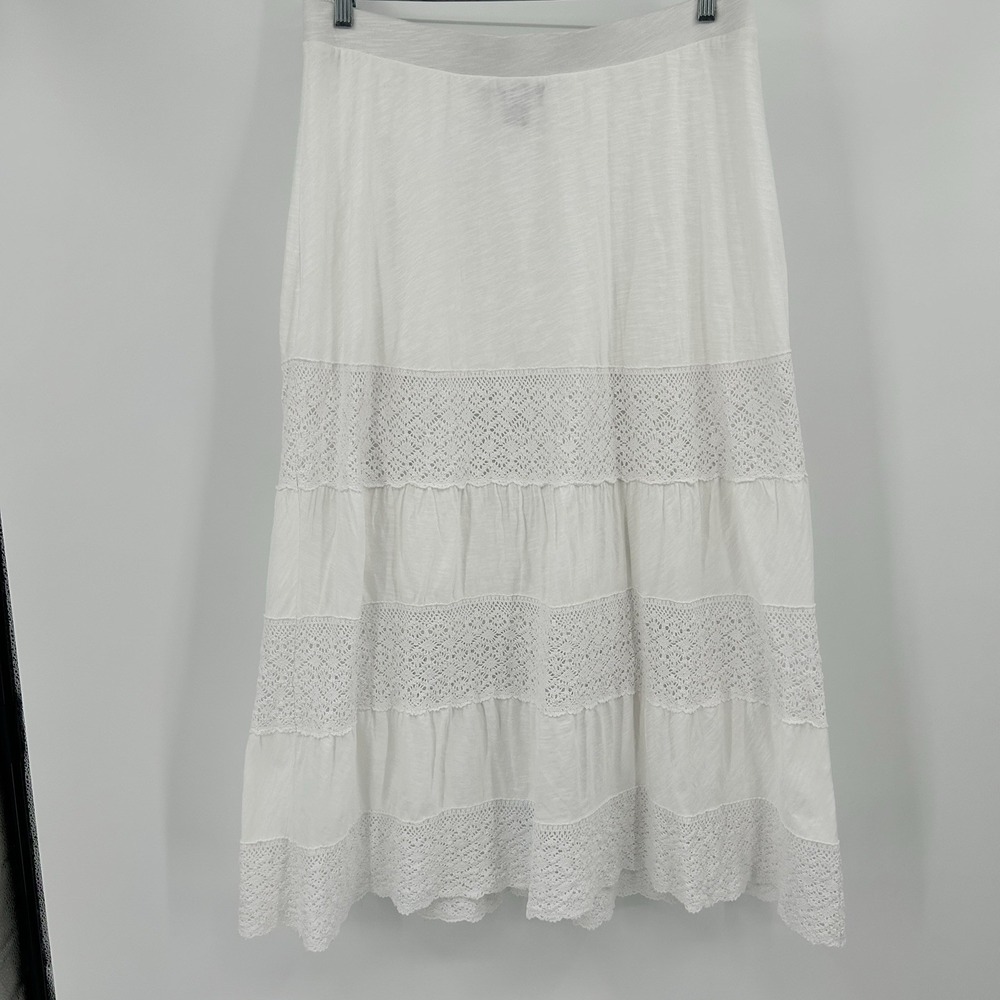 Coastal Cottage Tiered Cotton Maxi Skirt Womens 14/16 Country Cowgirl Boho
